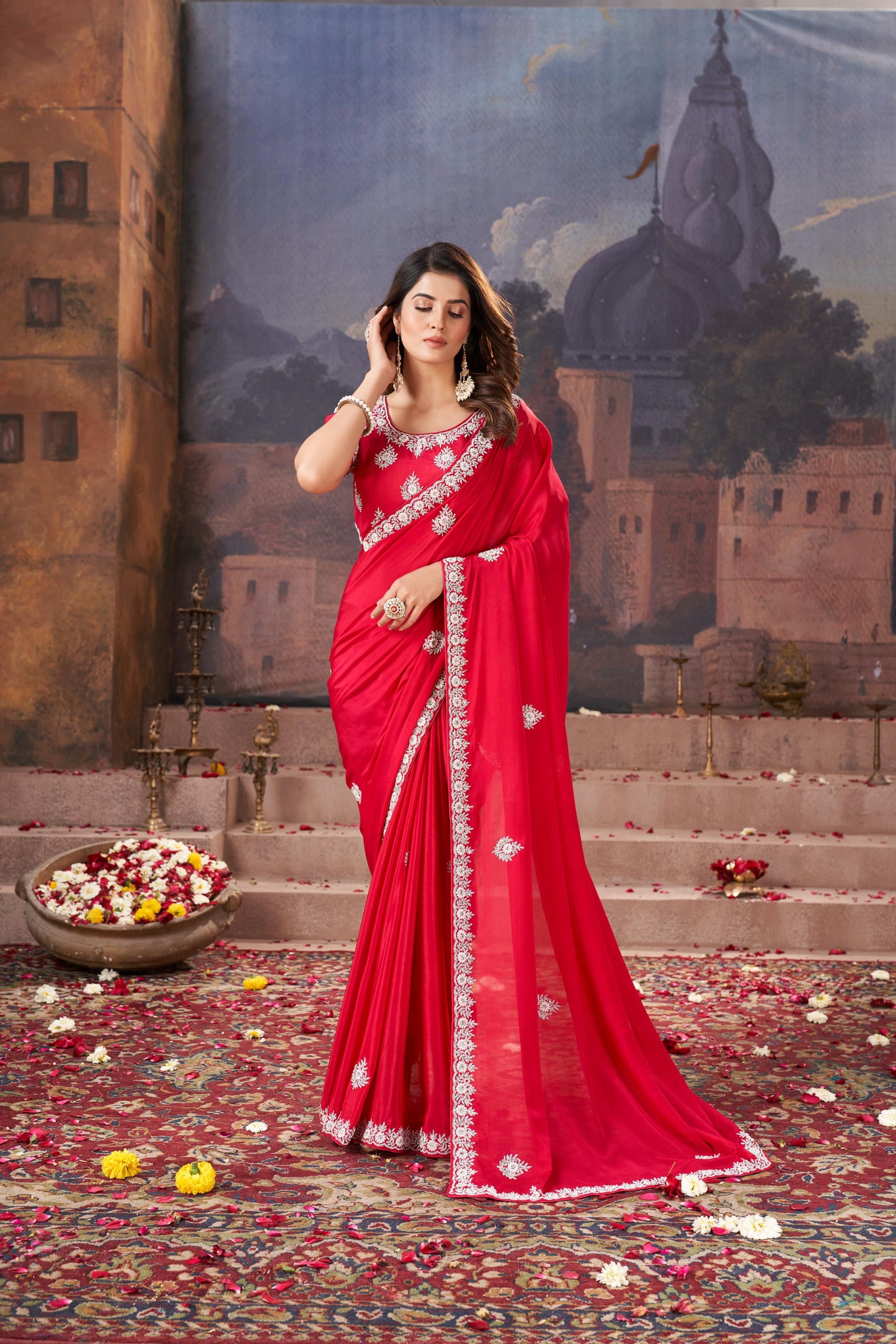 Royal Crimson Chinnon Saree