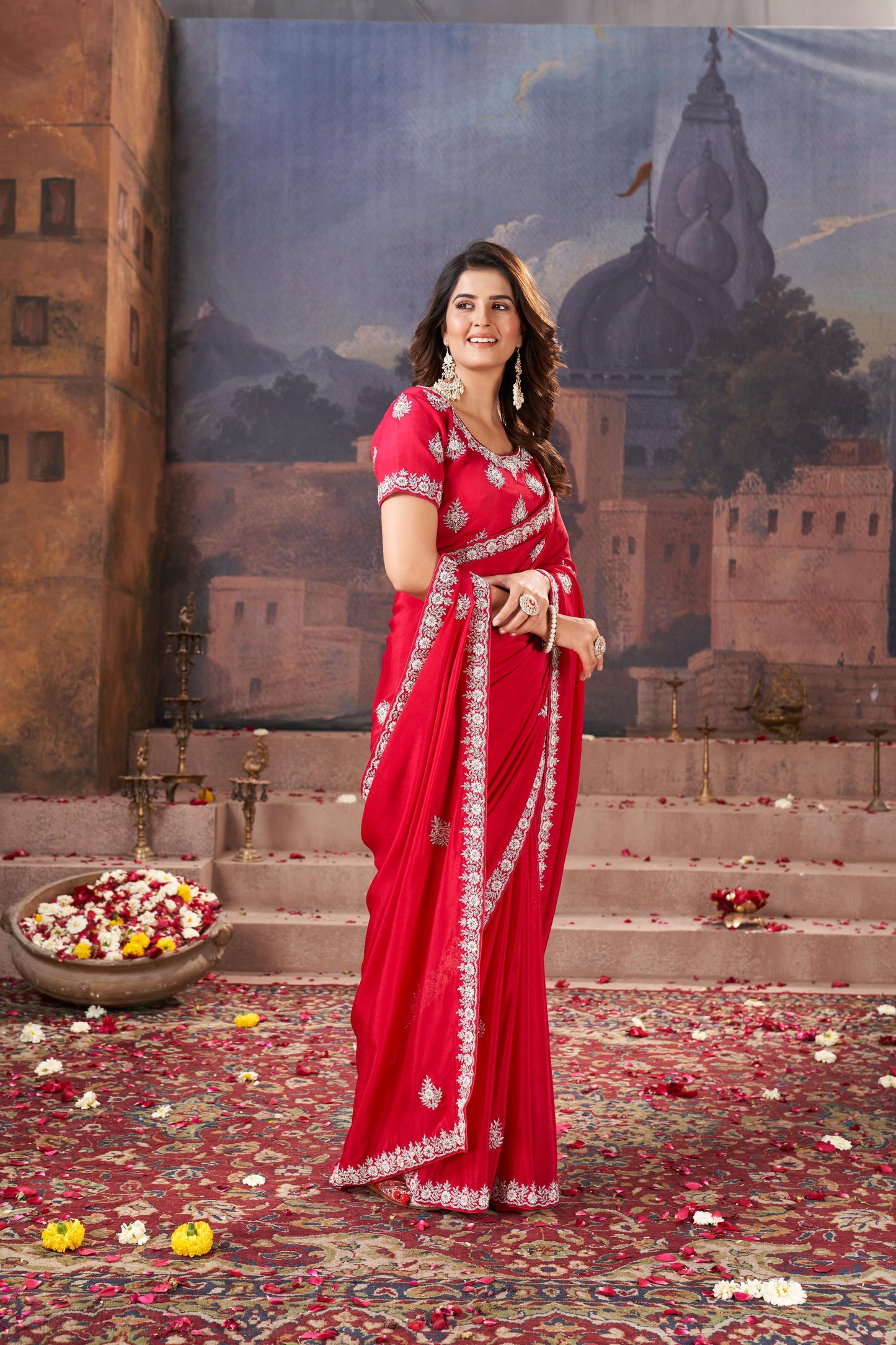 Royal Crimson Chinnon Saree