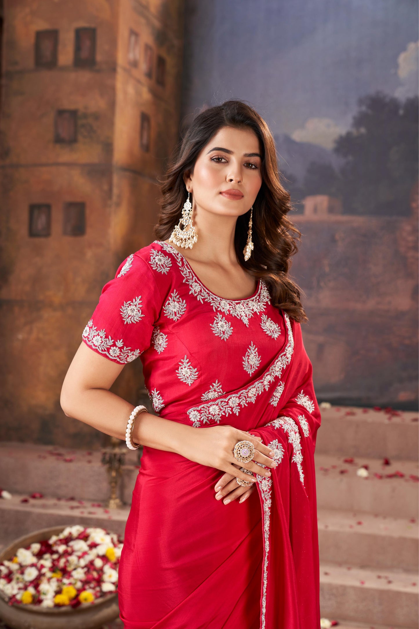 Royal Crimson Chinnon Saree