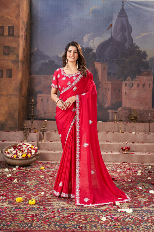 Royal Crimson Chinnon Saree