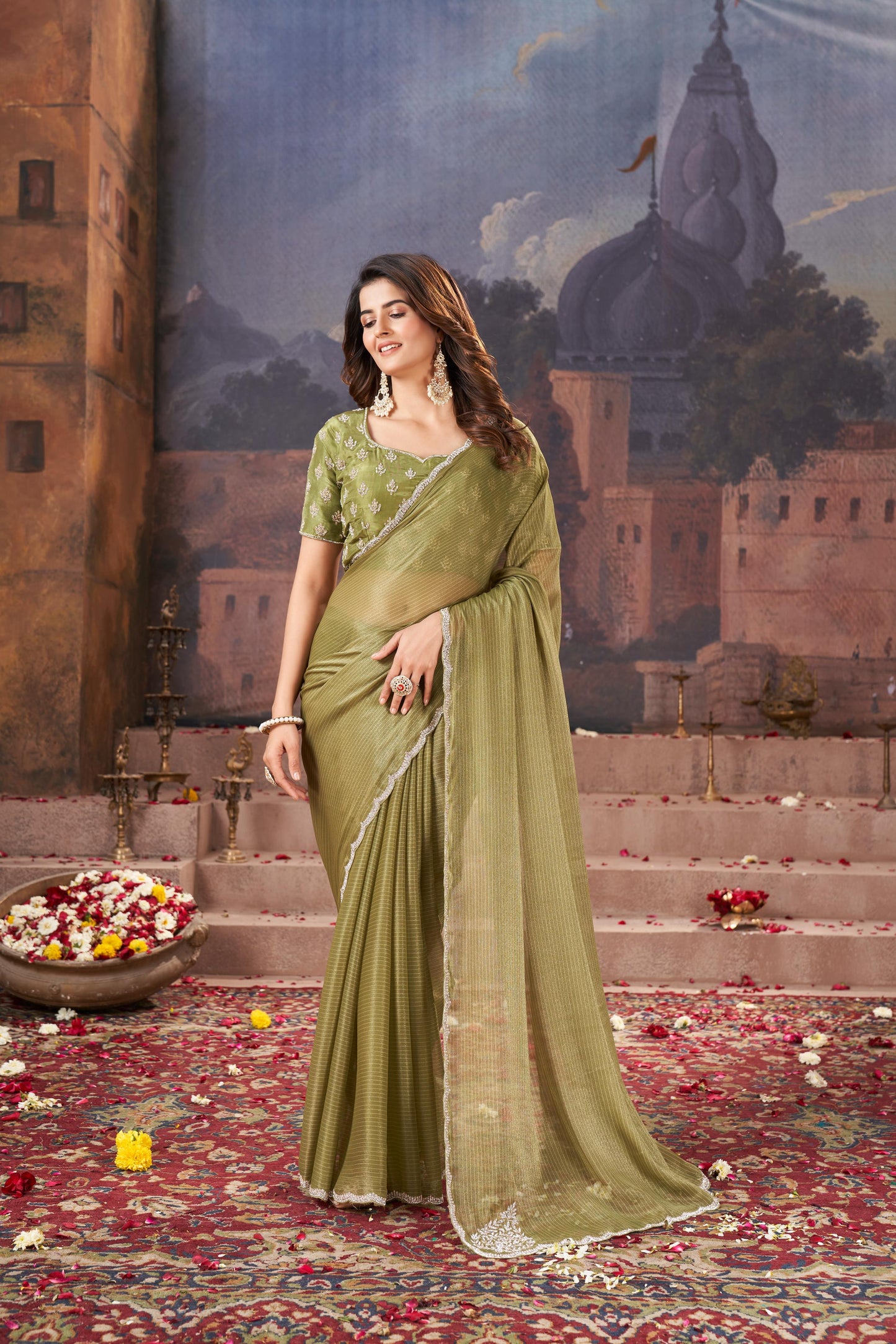 Enchanting Mehandi Green Georgette Saree