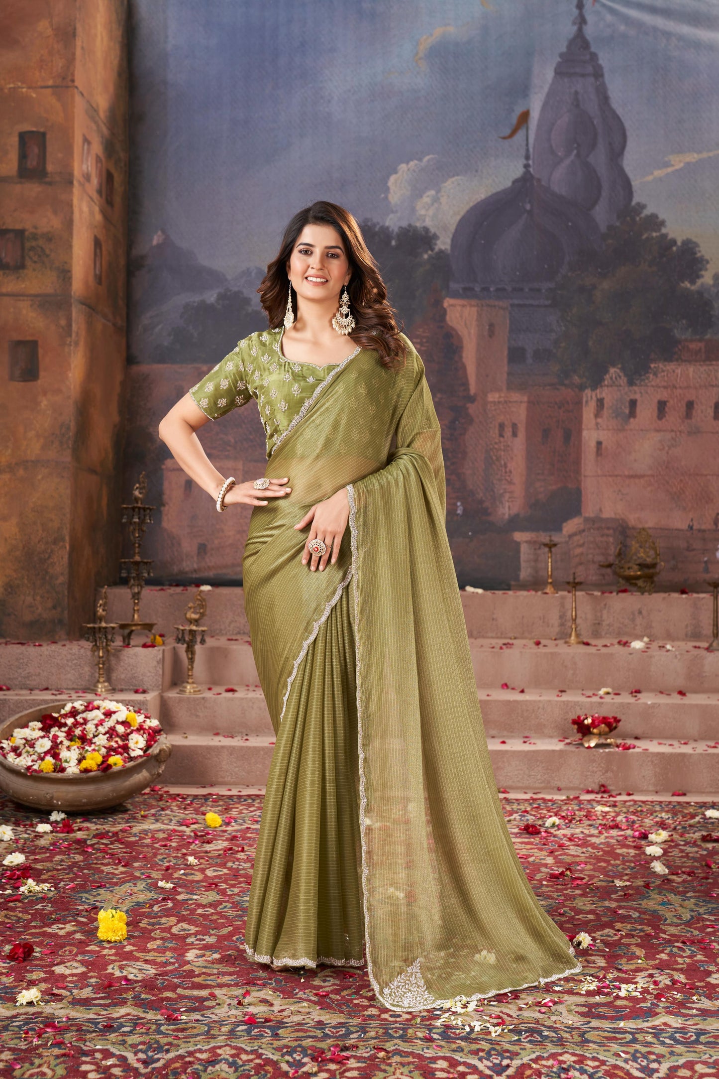 Enchanting Mehandi Green Georgette Saree