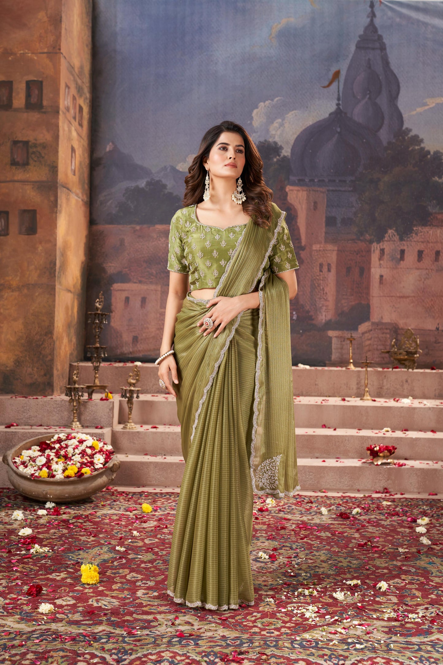 Enchanting Mehandi Green Georgette Saree