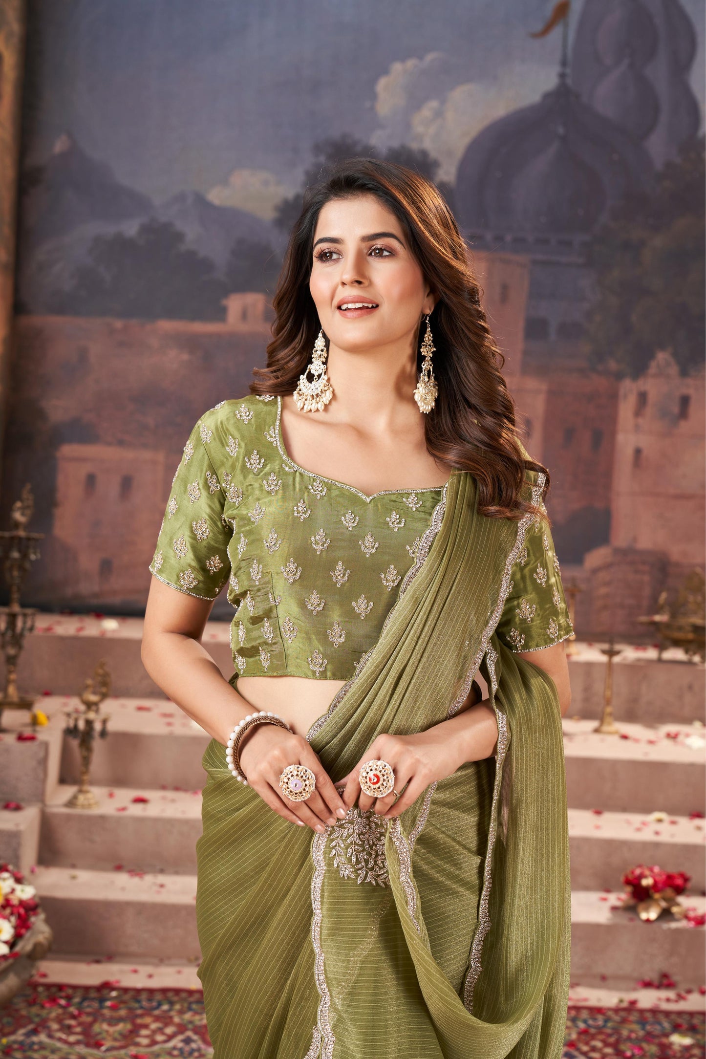 Enchanting Mehandi Green Georgette Saree