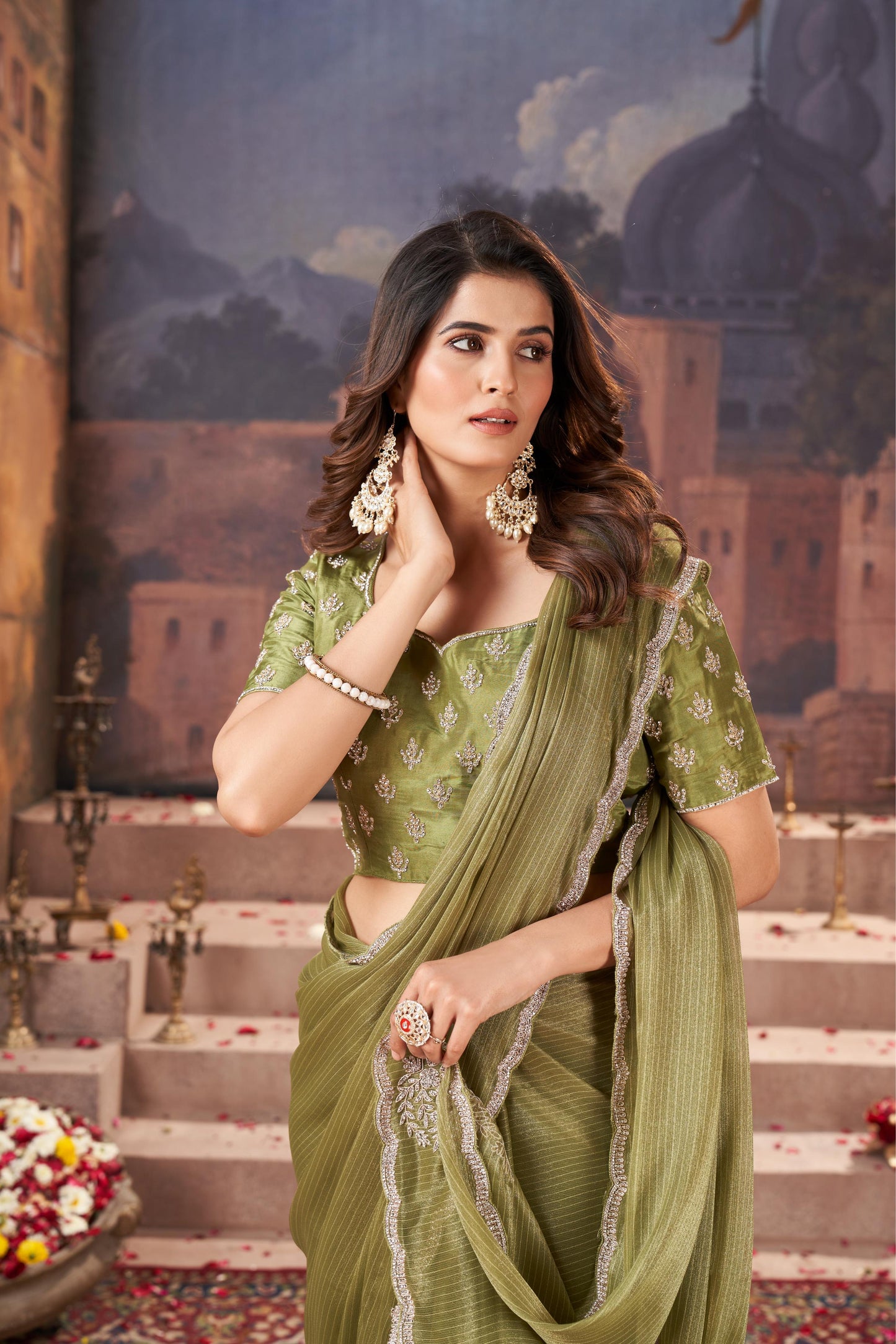 Enchanting Mehandi Green Georgette Saree