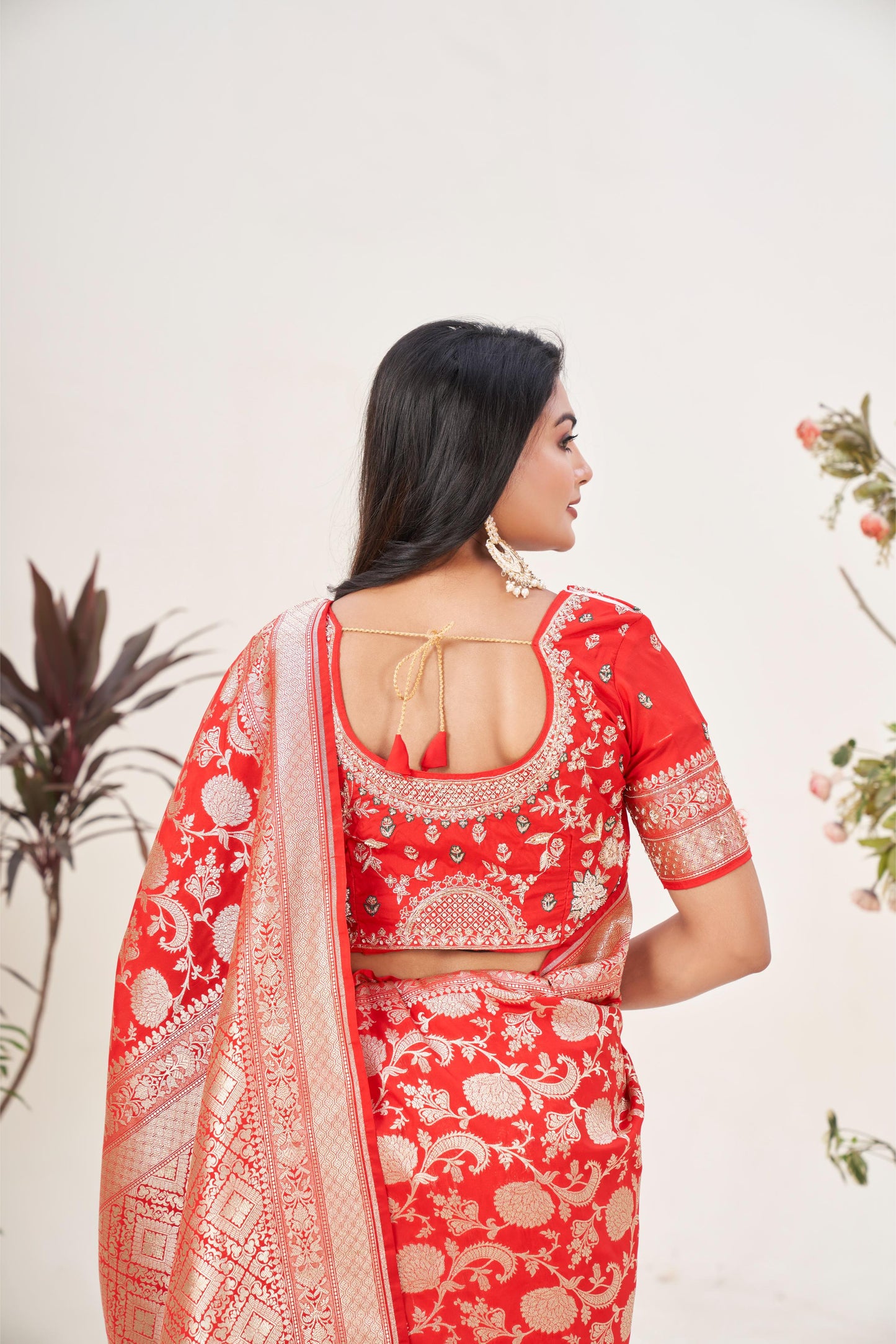 Regal Red Banarasi Silk Saree with Heavy Zardozi Work Blouse