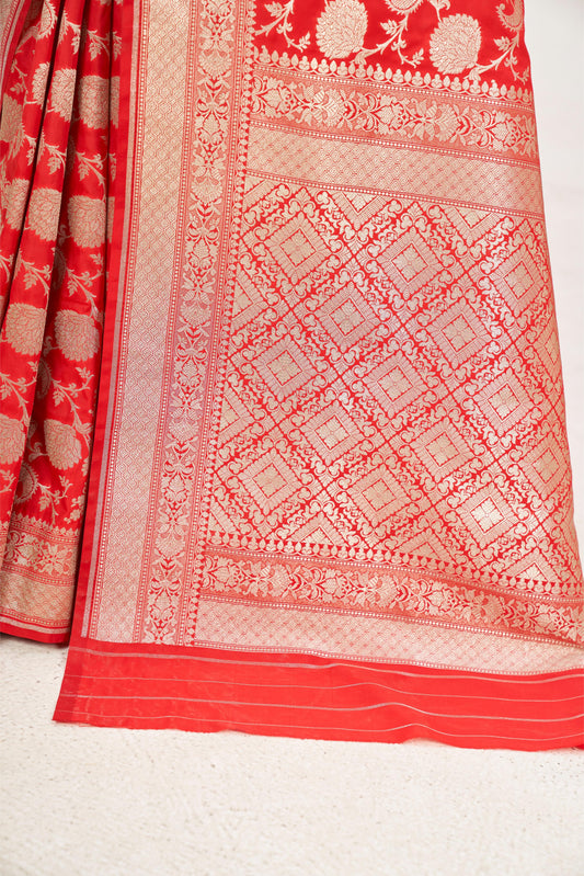 Regal Red Banarasi Silk Saree with Heavy Zardozi Work Blouse