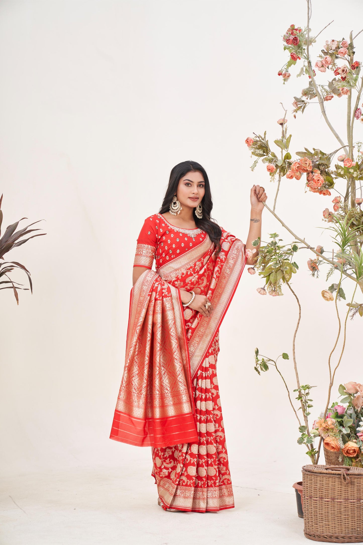 Regal Red Banarasi Silk Saree with Heavy Zardozi Work Blouse
