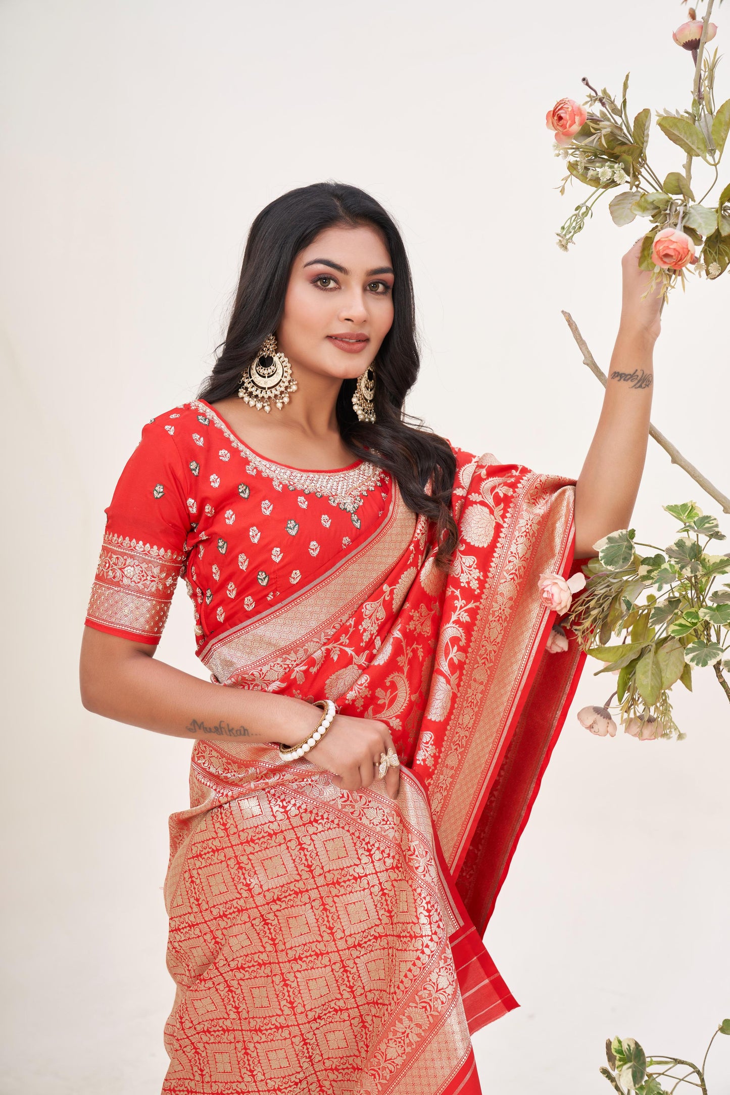 Regal Red Banarasi Silk Saree with Heavy Zardozi Work Blouse