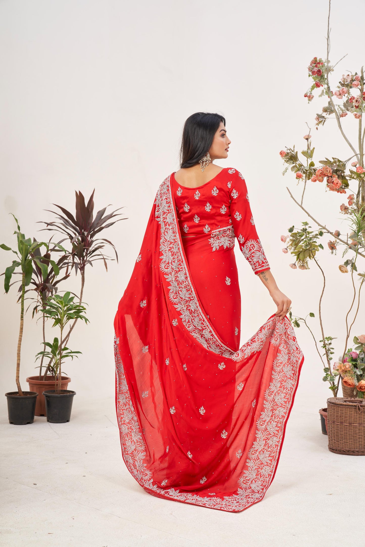 Timeless Red Satin Silk Saree with Zarkan Border