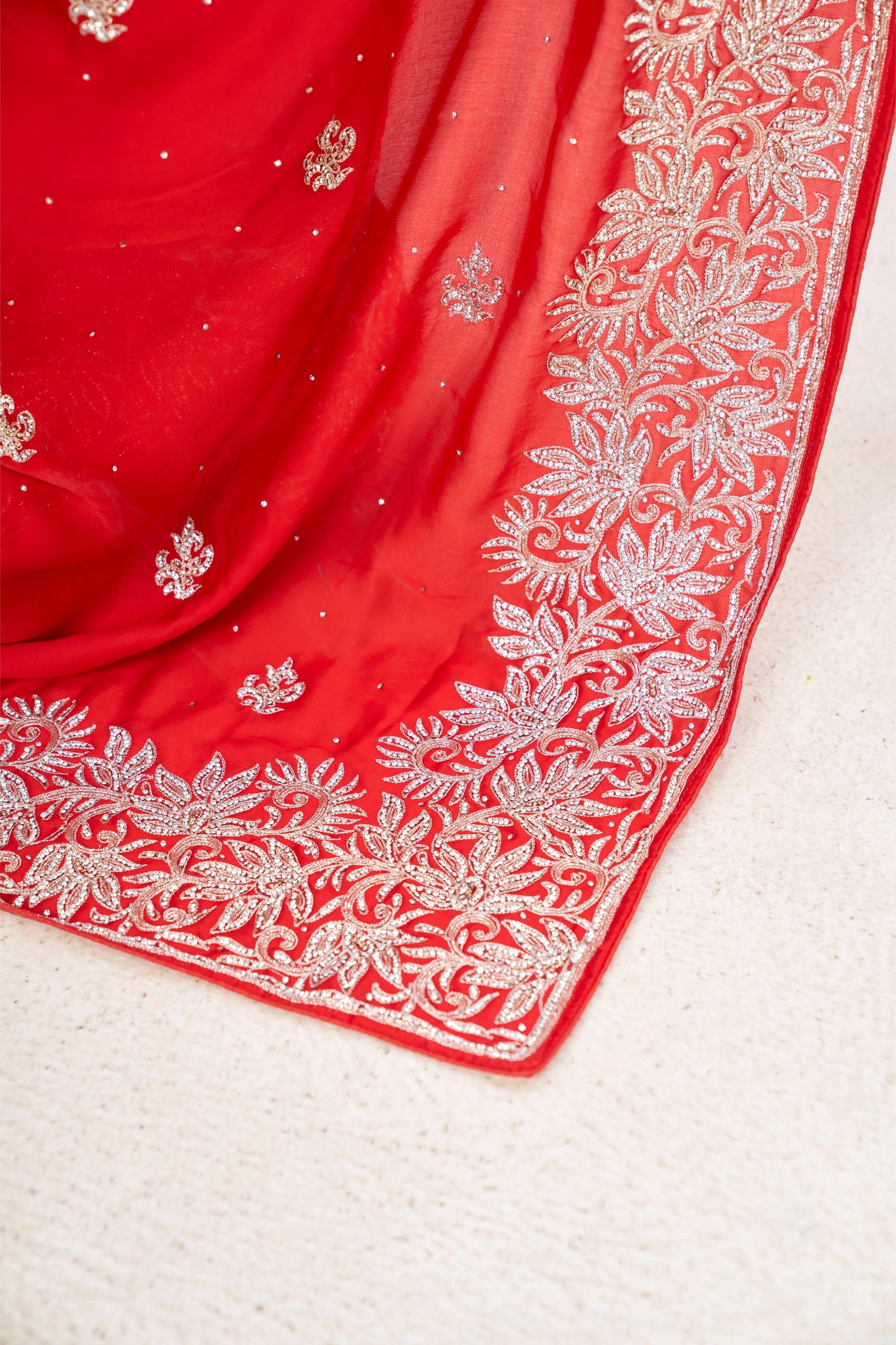 Timeless Red Satin Silk Saree with Zarkan Border