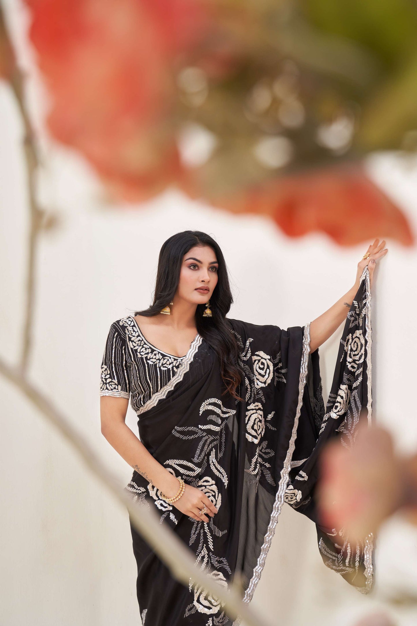 Elegant Black Tissue Organza Saree with Sequins and Katdana Work