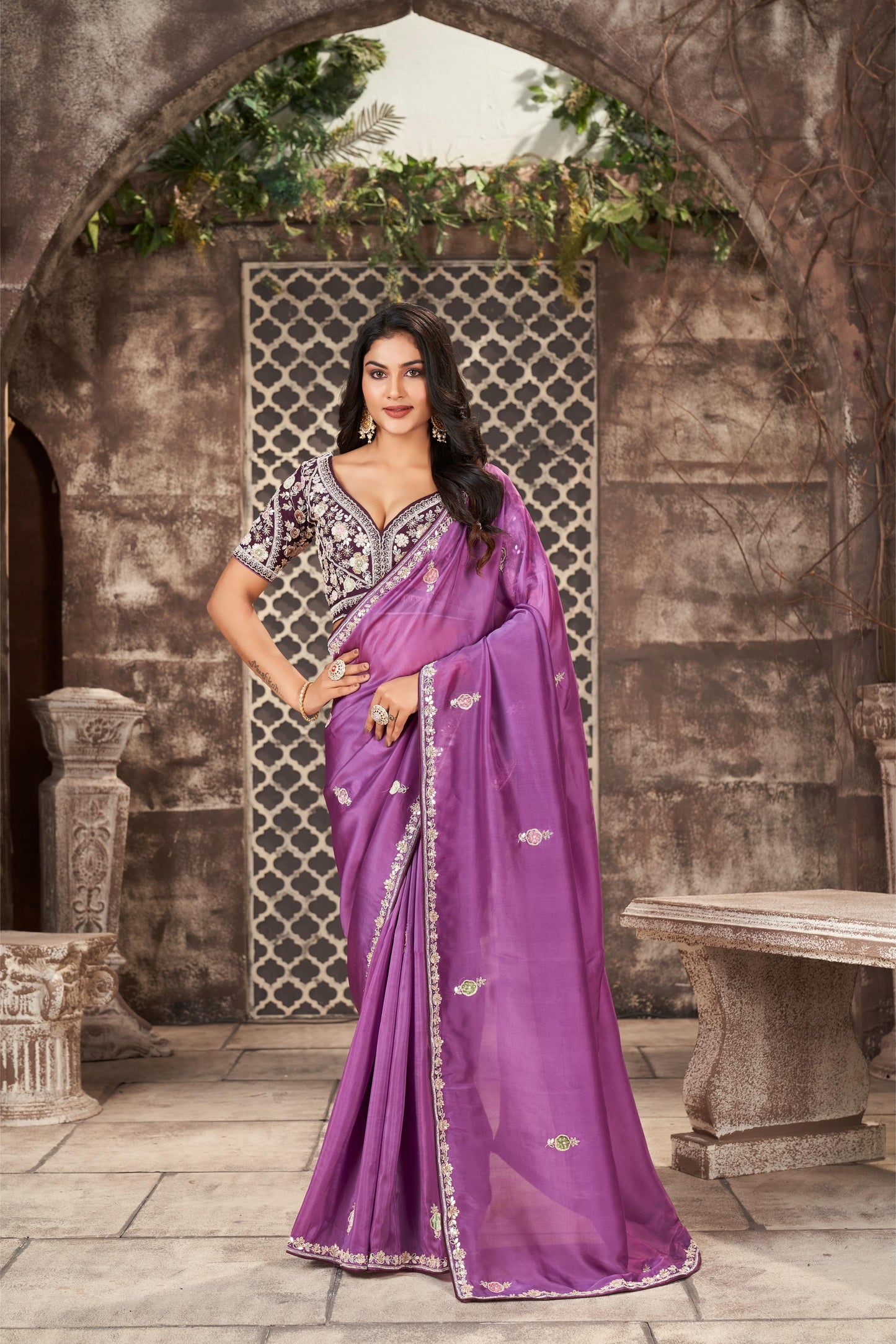 Charming Light Purple Tissue Organza Saree with Gotta Patti Work