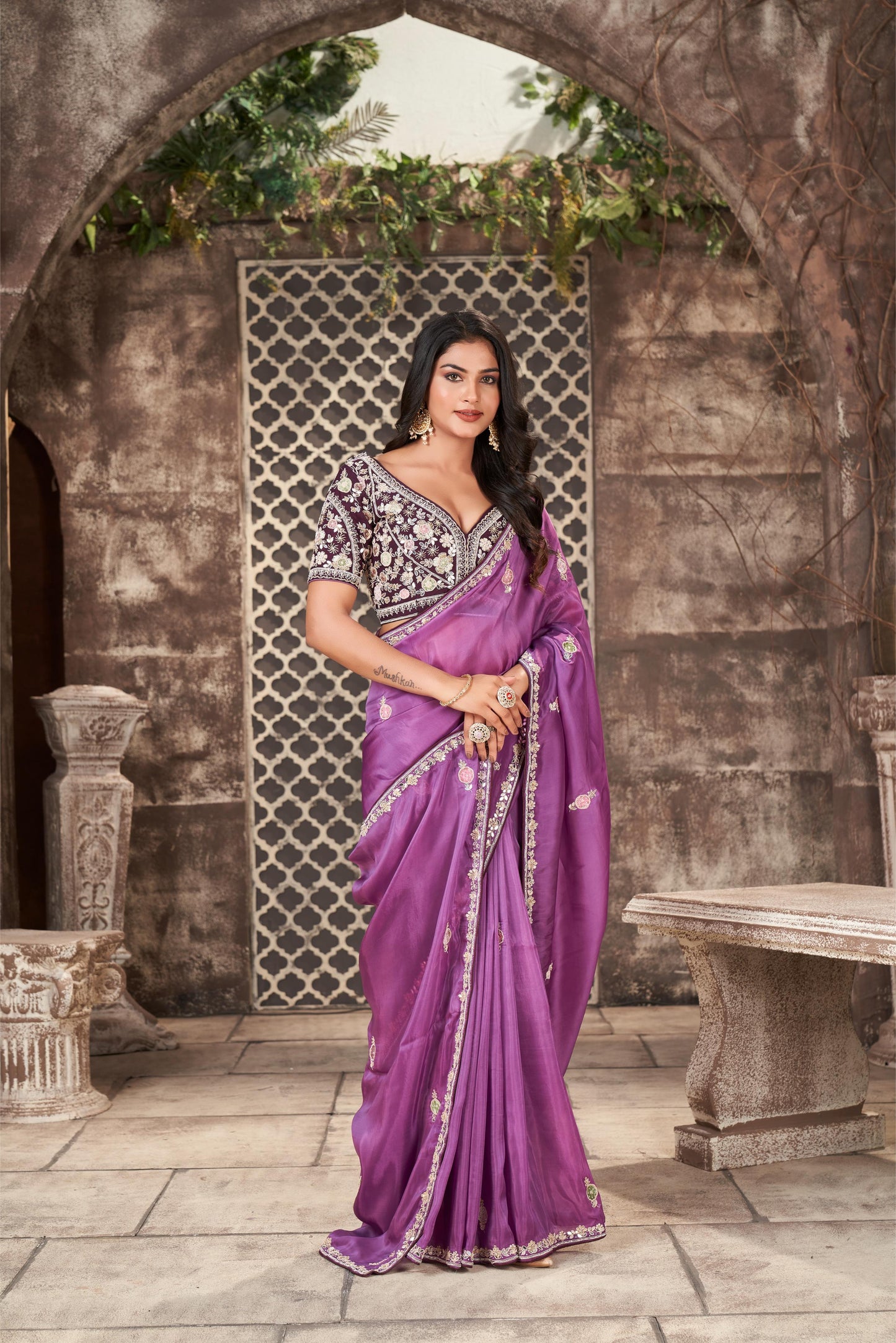 Charming Light Purple Tissue Organza Saree with Gotta Patti Work