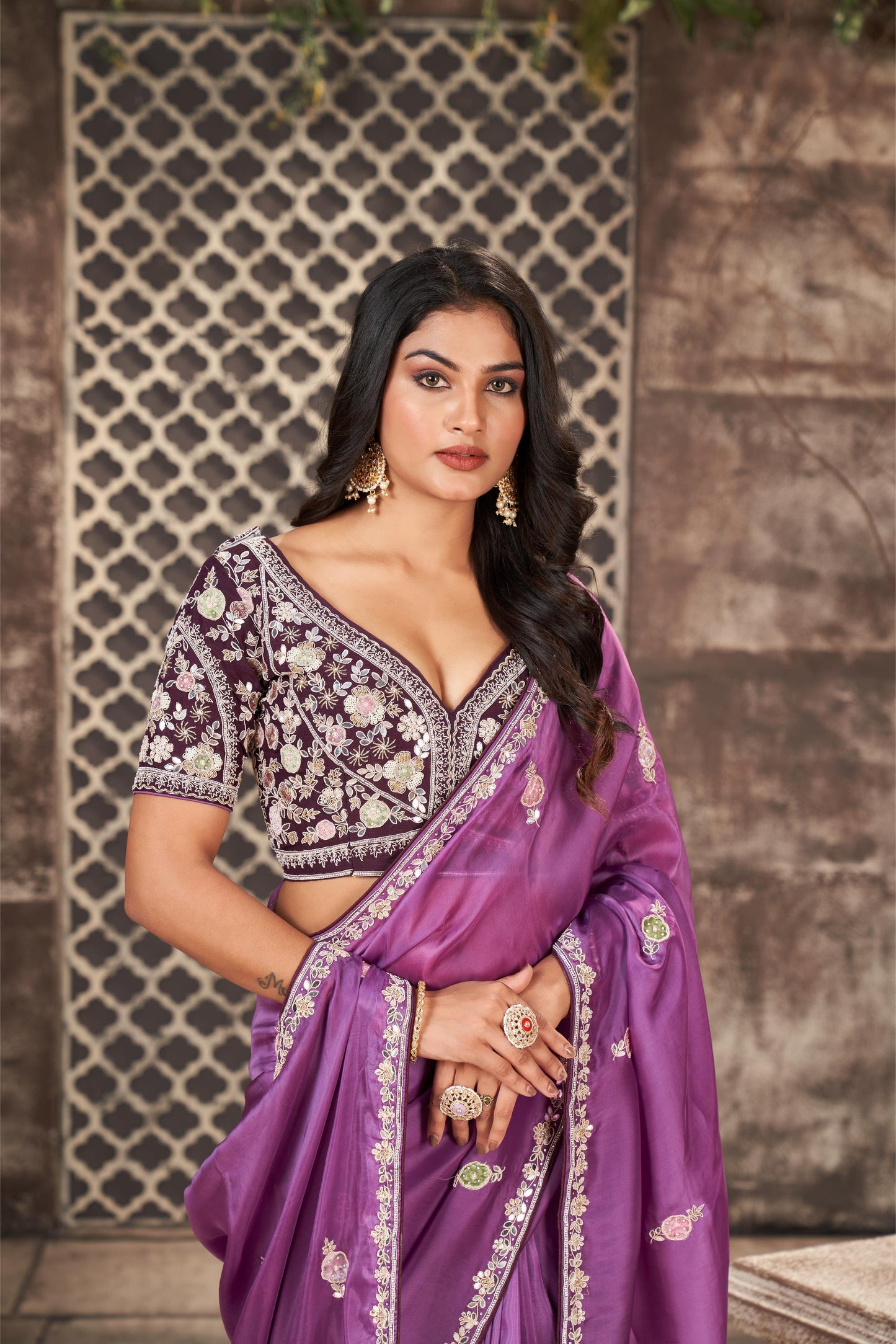 Charming Light Purple Tissue Organza Saree with Gotta Patti Work