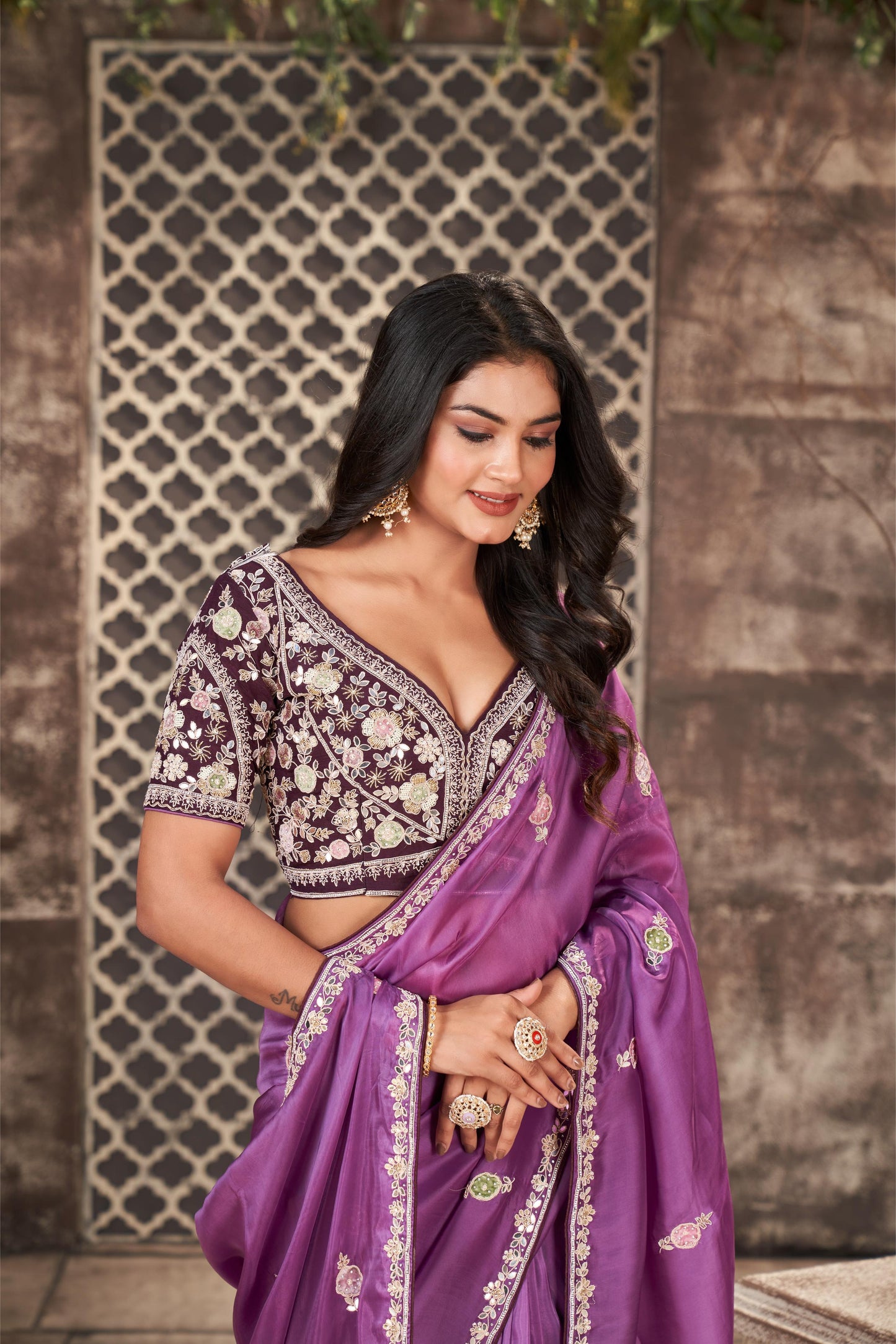 Charming Light Purple Tissue Organza Saree with Gotta Patti Work