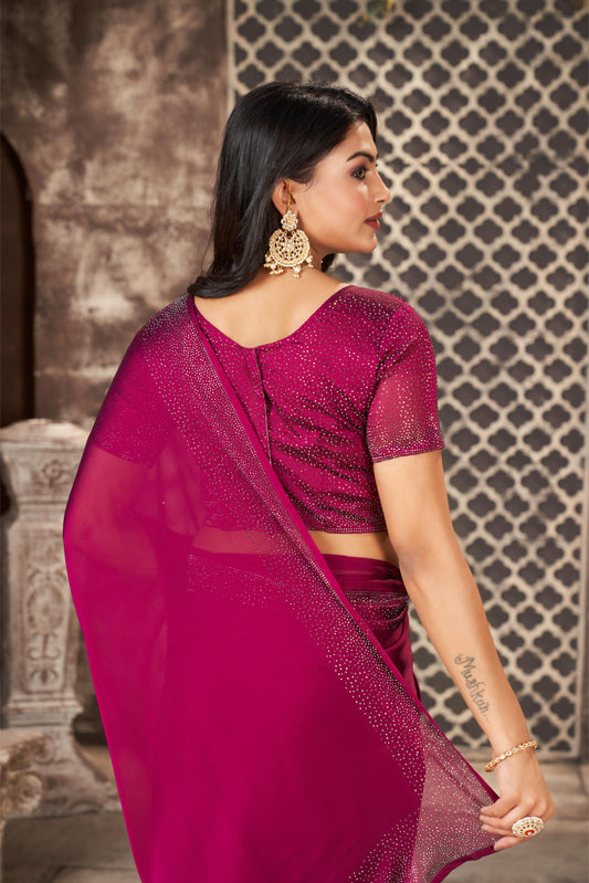 Regal Wine Georgette Saree with Sarvoski Work