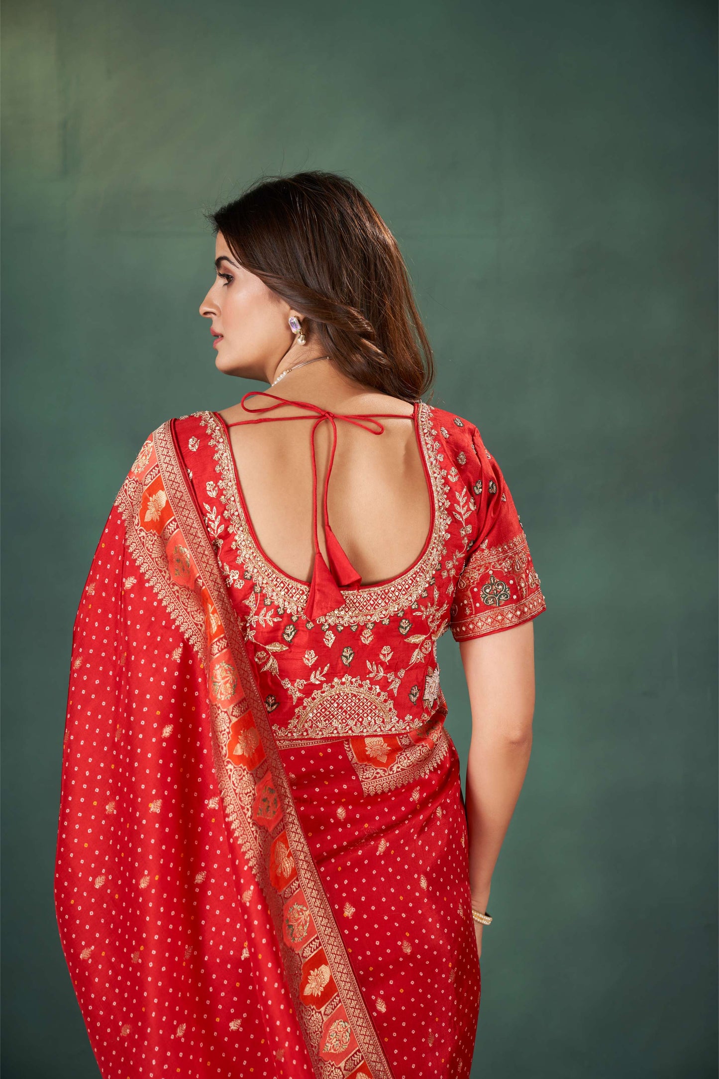 Regal Red Khaddi Silk Saree with Zardozi Work Blouse