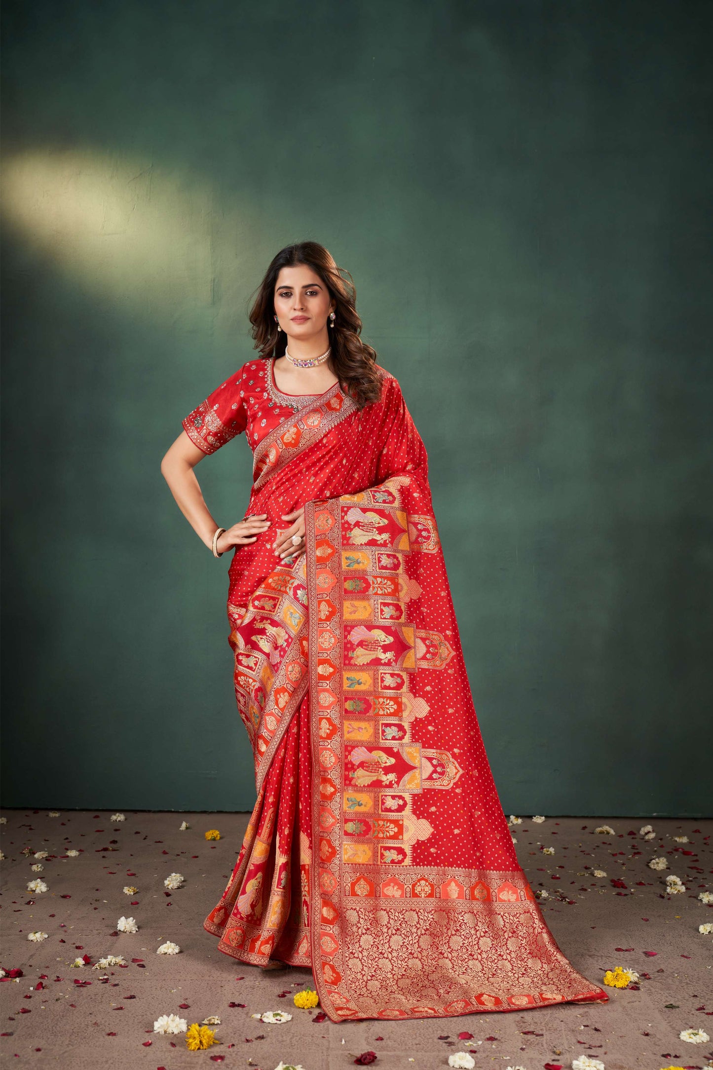 Regal Red Khaddi Silk Saree with Zardozi Work Blouse