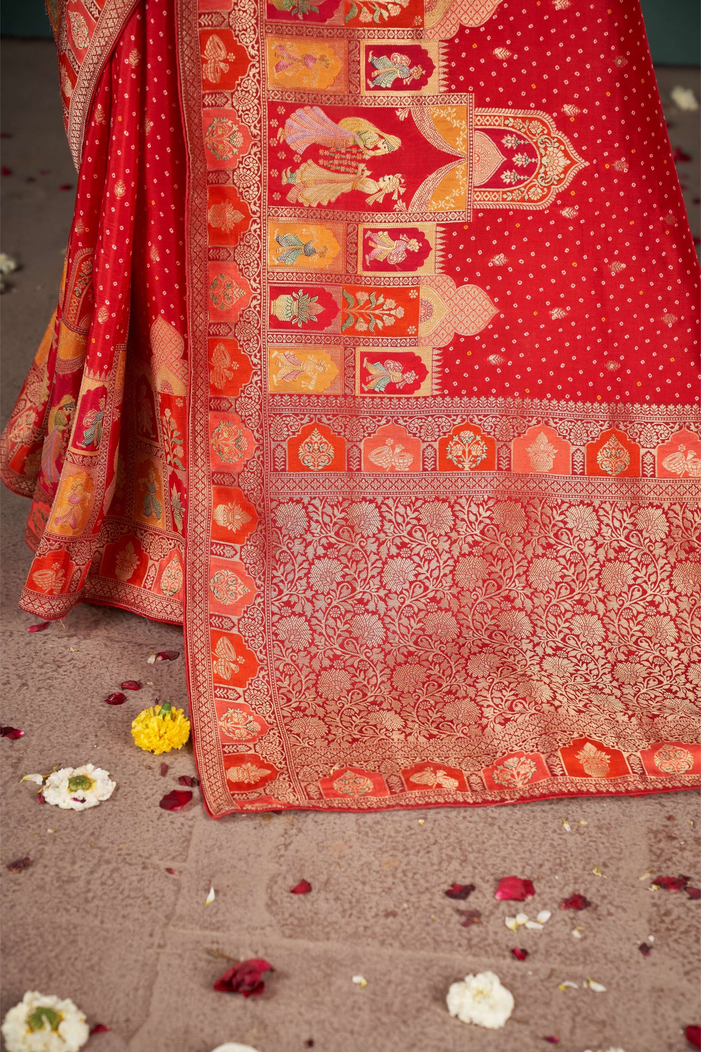 Regal Red Khaddi Silk Saree with Zardozi Work Blouse