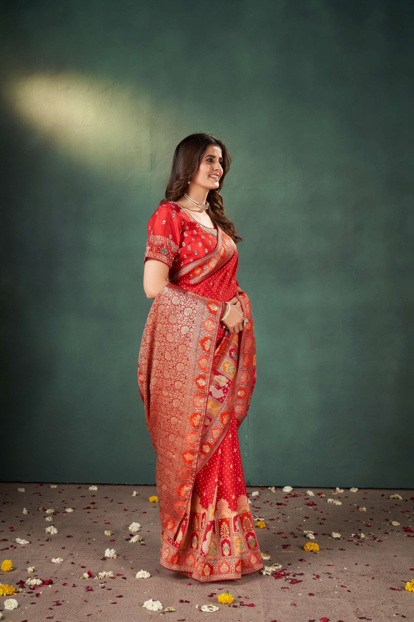 Regal Red Khaddi Silk Saree with Zardozi Work Blouse