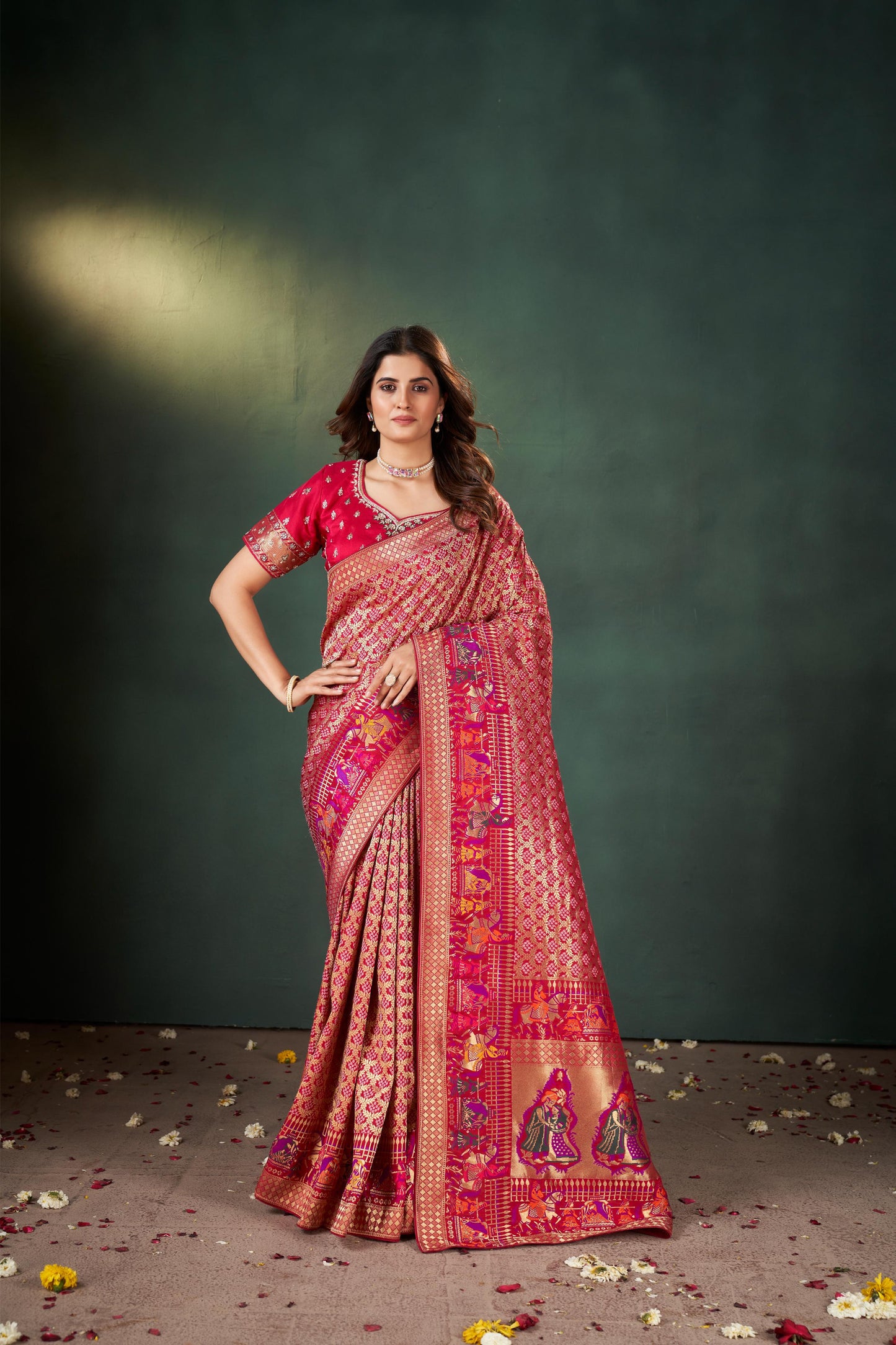 Graceful Rani Khaddi Silk Saree with Zardozi Work Blouse