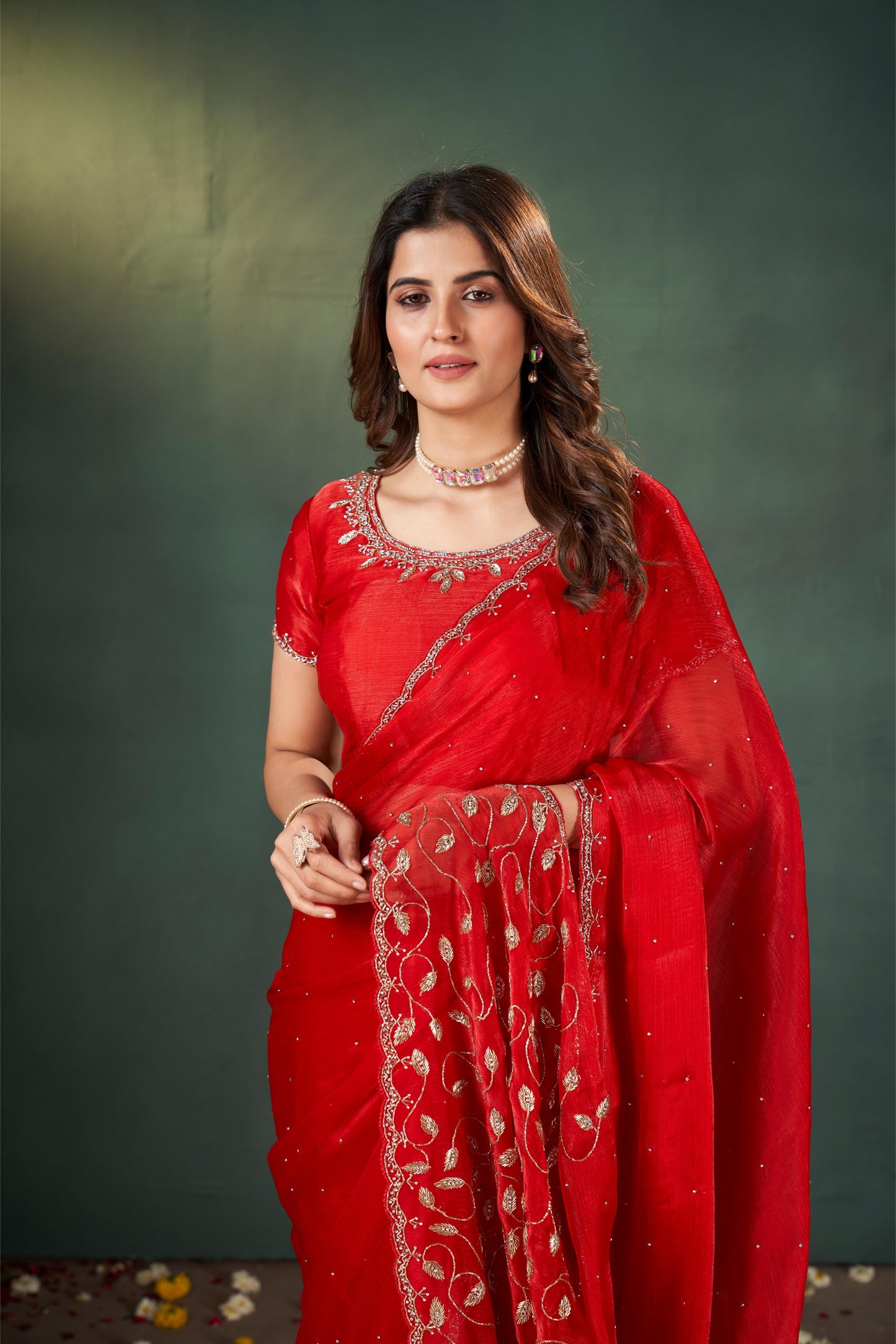 Captivating Reddish Maroon Crush Tissue Saree with Zarkan Border