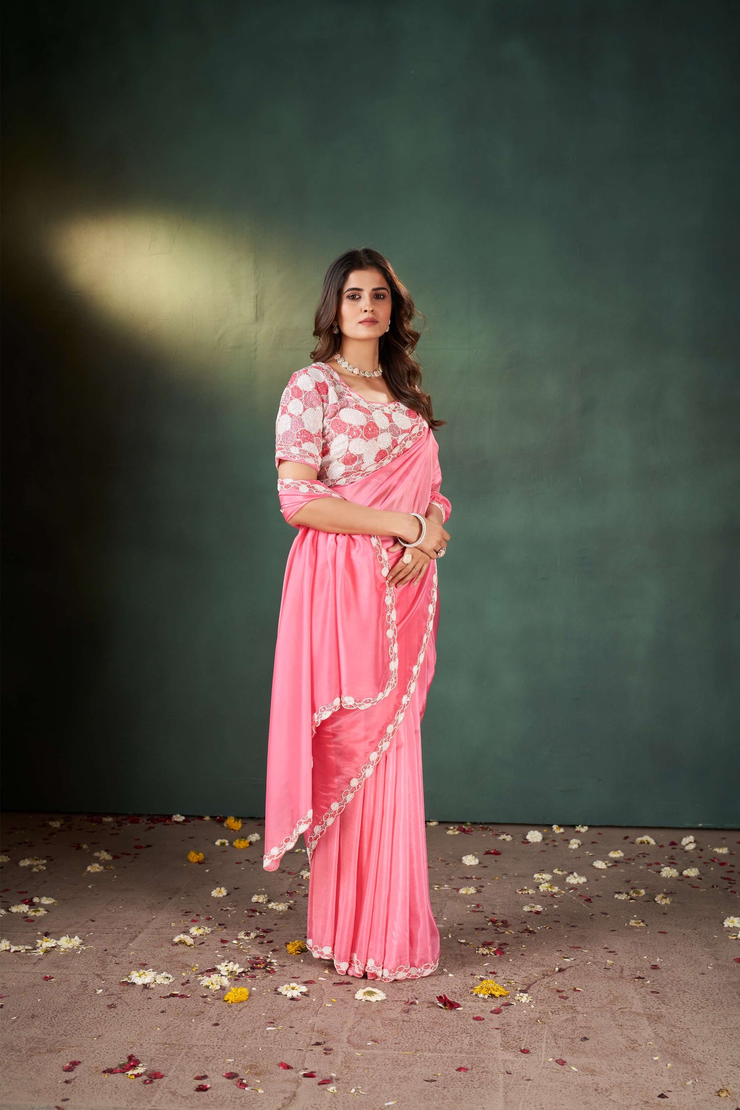 Enchanting Gajri Pink Organza Tissue Saree with Heavy Work Blouse