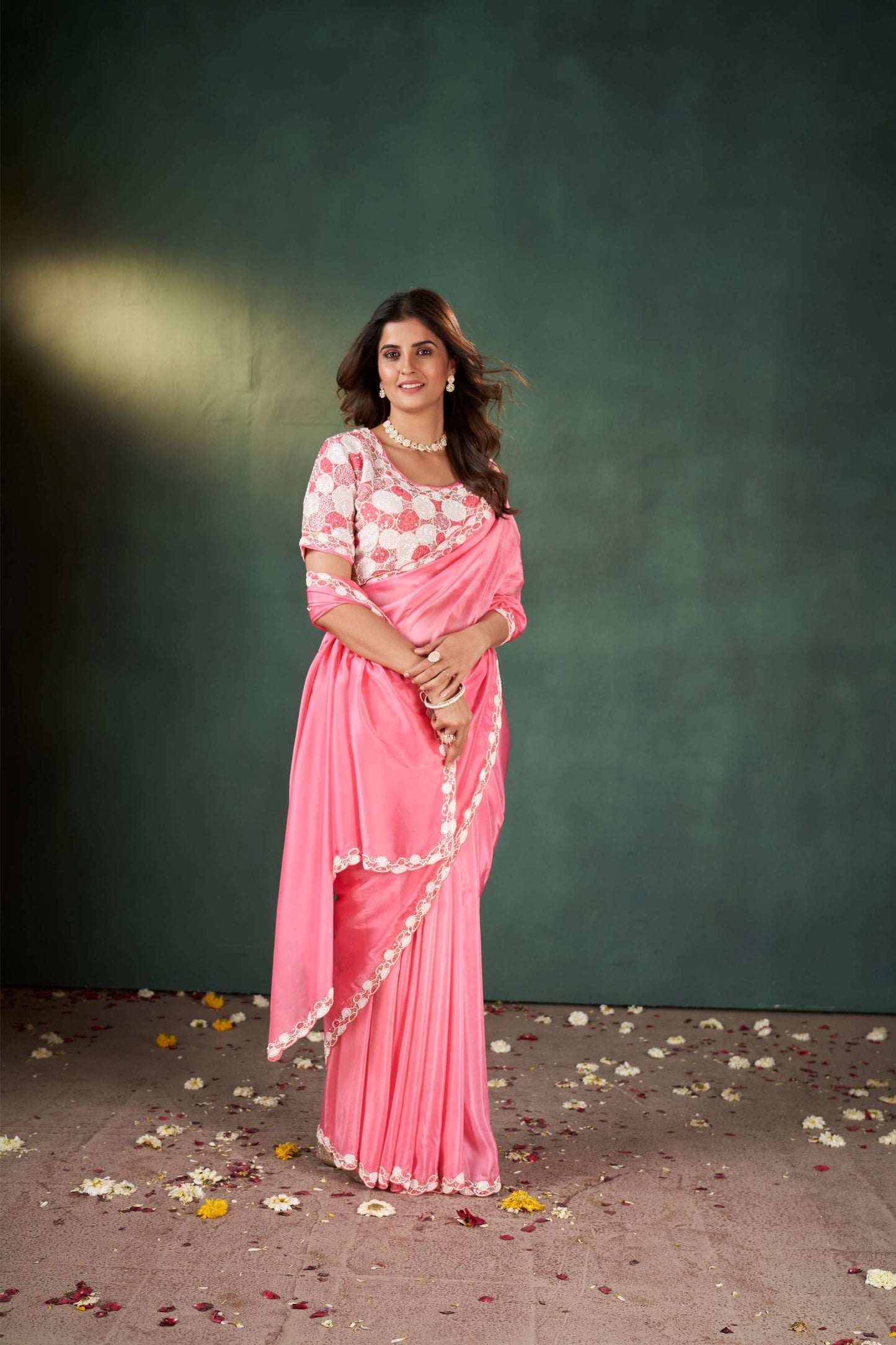 Enchanting Gajri Pink Organza Tissue Saree with Heavy Work Blouse