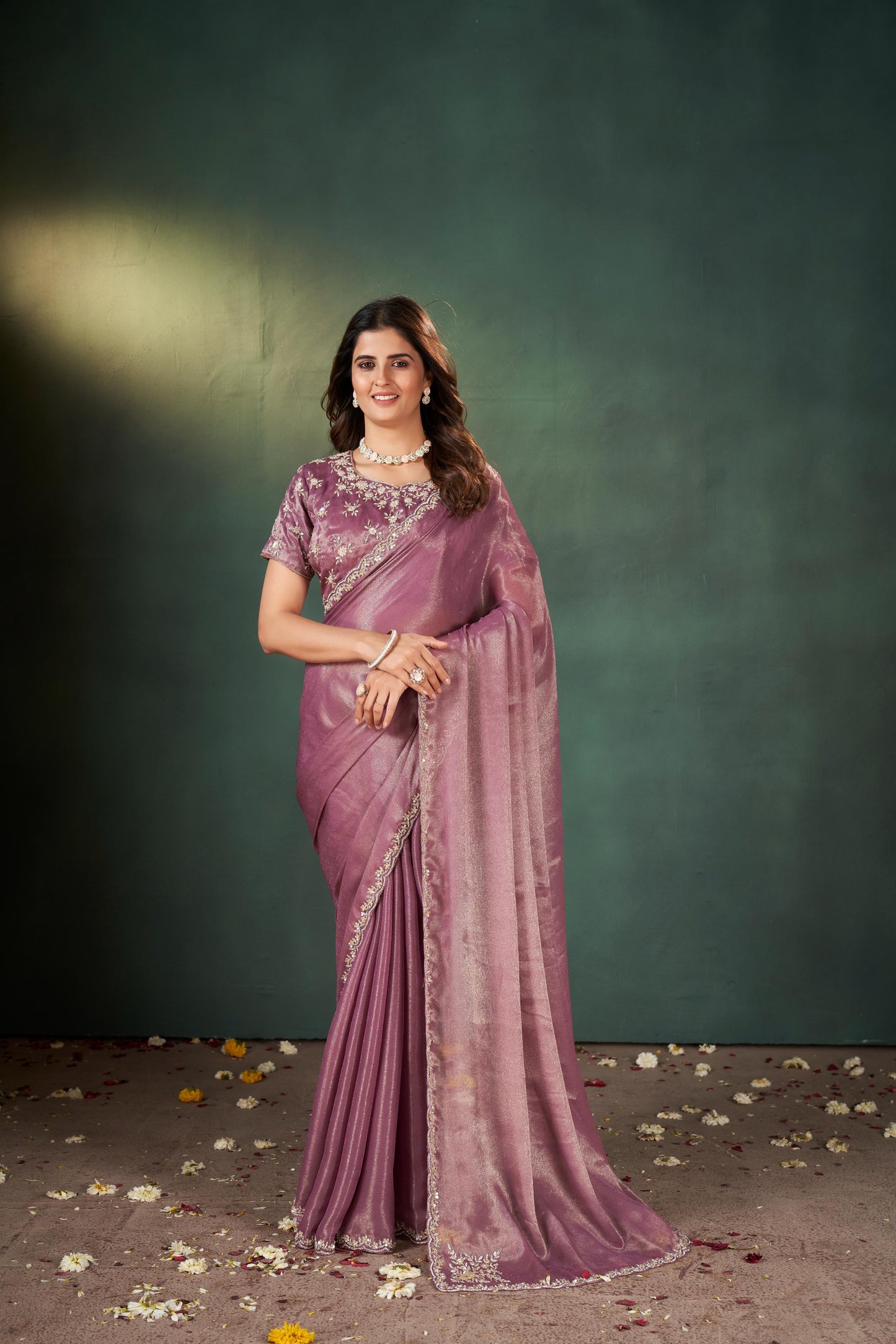 Captivating Dark Onion Shimmer Self Jaccard Saree with Sequins and Zardozi Work